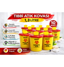 Tıbbi Atık Kovası 1,3 Litre 10 Adet Kapaklı Tıbbi Atık Kutusu Enfekte Atık Kovası Seti