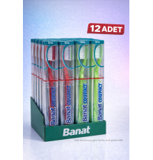 Banat Compact Kutulu Diş Fırçası 12 Adet Orta Sert Standlı Ekonomik Paket
