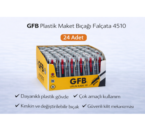 GFB Plastik Maket Bıçağı Falçata 4510 Profesyonel Maket Bıçağı 24 Adet