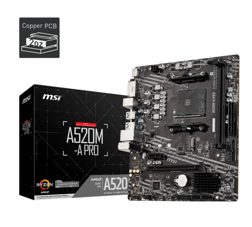 MSI A520M-A PRO DDR4 4600MHZ 1XHDMI 1XDVI 1XM.2 USB 3.2 MATX AM4 (AMD AM4 5000/4000 /3000 SERİSİ İLE UYUMLU)
