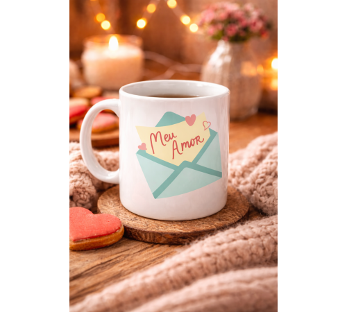 Meu Amor Tasarımlı Porselen Kupa Model 11 - Romantik Kalp Desenli Sevgili Kupası - Özel Tasarım Kahve & Çay Kupası