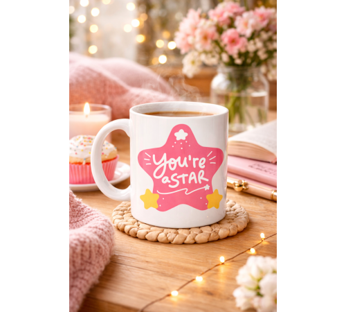 You’re a Star "SEN YILDIZSIN" Yazılı Porselen Kupa MODEL 154 – Motivasyon Temalı, Özel Tasarım Kahve & Çay Kupası