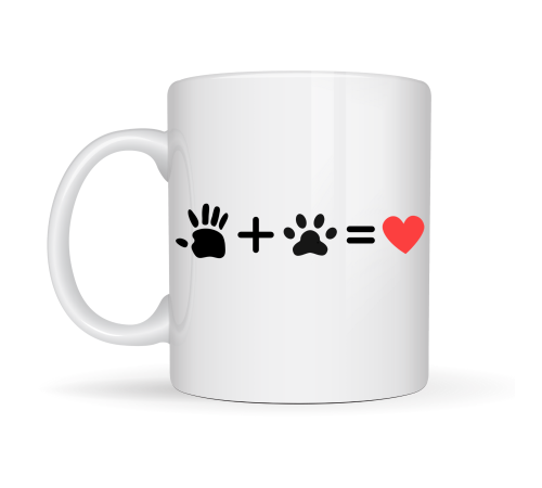 El ve Pati Figürlü Sevgi Temalı Porselen Kupa MODEL 76 – Hayvanseverlere Özel Anlamlı Tasarım, Kahve & Çay Kupası