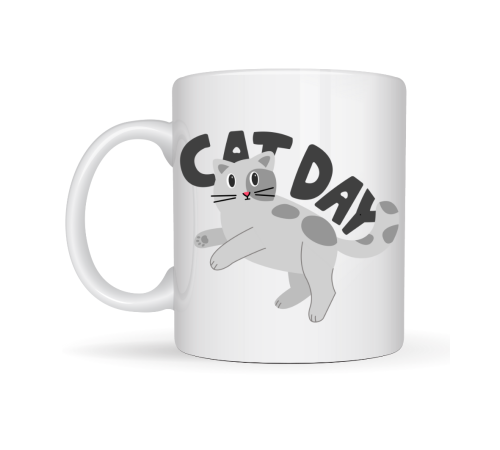 Cat Day Kedi Desenli Porselen Kupa MODEL 67 – Sevimli Kedi Figürlü, Günlük Kullanıma Uygun, Kahve & Çay Kupası