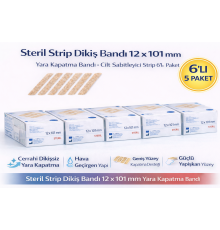 Steril Strip Dikiş Bandı 12 x 101 mm Yara Kapatma Bandı Cilt Sabitleyici Strip 6’lı 5 Paket