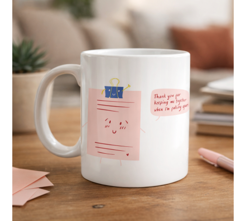 Thank You For Keeping Me Together Yazılı Porselen Kupa Model 28 Anlamlı, Sevimli Tasarım Hediye Kupası