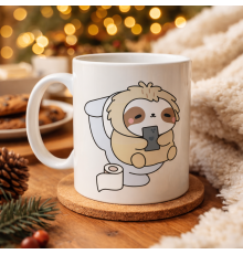 Tembel Hayvan Tasarımlı Porselen Kupa MODEL 108 – Telefonla Takılan Sevimli Sloth Desenli Eğlenceli Kahve Kupası  Hediye Fikri