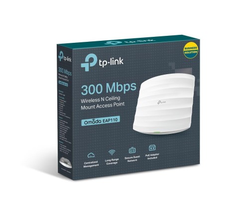 TP-LINK OMADA EAP110 1 PORT 10/100 2.4GHZ 300MBPS 2X4DBI ANTEN İÇ ORTAM TAVAN TİPİ ACCESS POINT(ADAPTÖRLÜ)