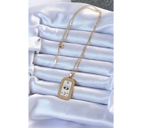 316L Çelik Zincir Altın Renk Mineli Zirkon Taşlı Göz Figür Tarot Kolye