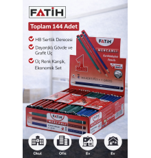 Fatih Mercanlı 12010 HB Kurşun Kalem Silgisiz 144 Adet Karışık Renk