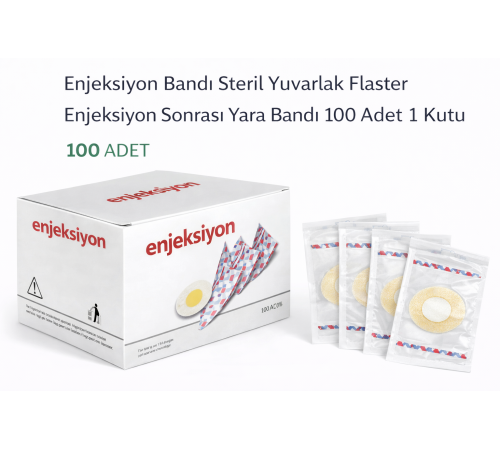 Enjeksiyon Bandı Steril Yuvarlak Flaster Enjeksiyon Sonrası Yara Bandı 100 Adet 1 Kutu