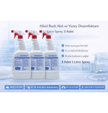 Alkol Bazlı Alet ve Yüzey Dezenfektanı 1 Litre Sprey 3 Adet