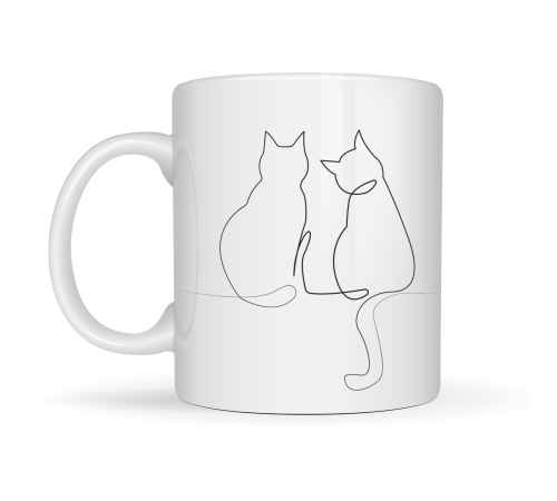 Minimal Çizim İki Kedi Desenli Porselen Kupa MODEL 77 – Sevgi Temalı Şık Tasarım, Kahve & Çay Kupası