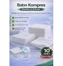 Batın Kompres 45x45 cm 8 Katlı 10 Adet Tel Tel Gaz Kompres Steril Olmayan Pansuman Bezi