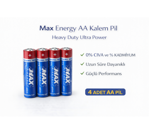 Max Energy AA Kalem Pil 1.5V R6 Heavy Duty Ultra Power 4lü 1 Paket