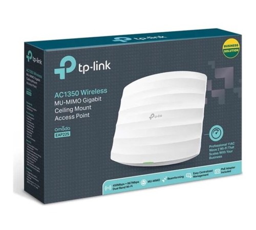 TP-LINK OMADA EAP225 AC1350 DUAL BAND WIFI 1XGBIT RJ45 450MBPS/2.4GHZ TAVAN TİPİ ACCESS POINT (POE ADAPTÖRÜ DAHİL)