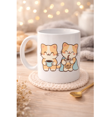 Sevimli Kedi Tasarımlı Porselen Kupa MODEL 194 – İkili Cute Cat Baskılı Kahve Kupası – Kedi Severlere Hediyelik Porselen Kupa Bardak 330 ml