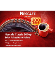 Kahve Classic 2 gr Stick Hazır Kahve 200 Adet %100 Çözünebilir Yoğun Aromalı Ekonomik Paket