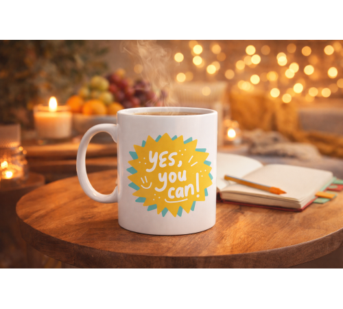 Yes You Can Motivasyon Kupası MODEL 131 , Pozitif Mesajlı Porselen Kupa , İlham Veren Tasarım , Ofis & Hediye Kupası
