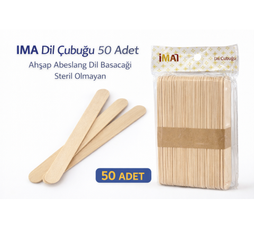 İMA Dil Çubuğu 50 Adet Ahşap Abeslang Steril Olmayan Tahta Dil Basacağı 1 Paket