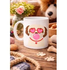 Kalpli Gözlüklü Shih Tzu Tasarımlı Porselen Kupa MODEL 53 – Sevimli Köpek Figürlü Kahve & Çay Kupası
