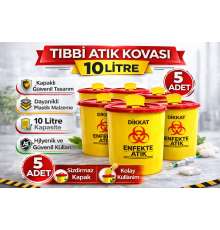 Tıbbi Atık Kovası 10 Litre 5 Adet Kapaklı Tıbbi Atık Kutusu Enfekte Atık Kovası Seti