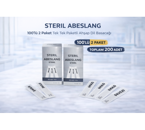 Steril Abeslang 100'lü 2 Paket Tek Tek Paketli Ahşap Dil Basacağı Medikal Spatula Toplam 200 Adet
