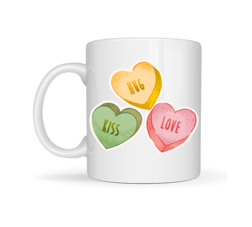 Hug Kiss Love Model 10 Porselen Kupa – Cıvıl Cıvıl Kalpli Tasarım, Sevgiliye & Hediye Kupası