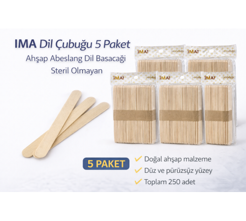 İMA Dil Çubuğu 50 Adet Ahşap Abeslang Steril Olmayan Tahta Dil Basacağı 5 Paket