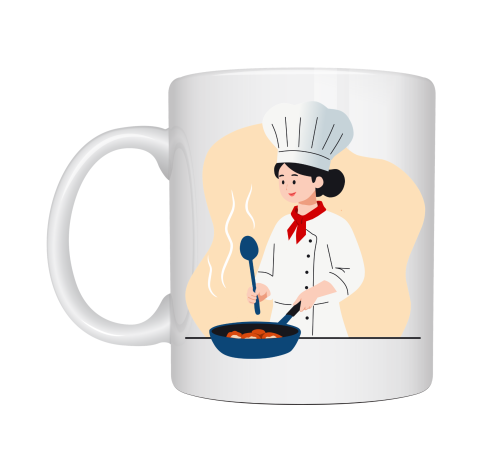 Aşçı Tasarımlı Porselen Kupa MODEL 164 – Şef Temalı Kahve Kupası – Aşçılara Özel Hediye Kupa – Mutfak Temalı Beyaz Kupa