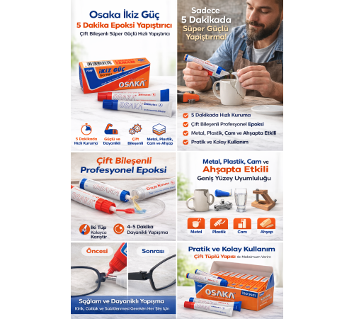 Osaka İkiz Güç 5 Dakika Epoksi Yapıştırıcı Çift Bileşenli Güçlü Hızlı Yapıştırıcı 12Adet