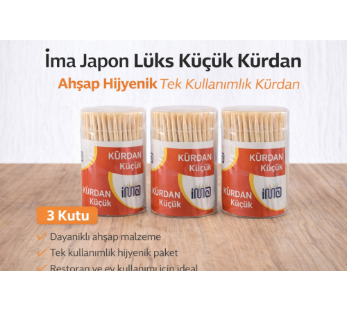 İma Japon Lüks Küçük Kürdan Ahşap Hijyenik Tek Kullanımlık Kürdan 3 Adet