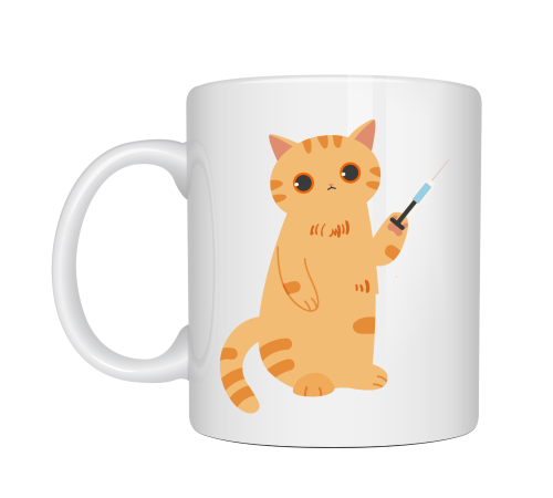 Veteriner Kedi Tasarımlı Porselen Kupa MODEL 176 – Şırıngalı Sevimli Kedi Kahve Kupası – Veterinerlere ve Kedi Severlere Hediye Kupa