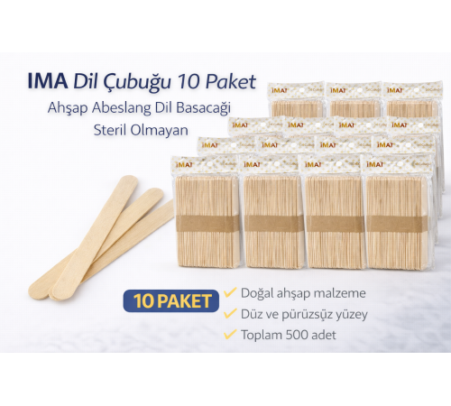 İMA Dil Çubuğu 50 Adet Ahşap Abeslang Steril Olmayan Tahta Dil Basacağı 10 Paket