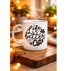 Life is Better With Cats – Kedi Severlere Özel Porselen Kupa MODEL 59 Sevimli Tasarım Hediyelik Kahve Kupası