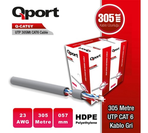 QPORT Q-CAT6Y 305M UTP 0,57MM CAT6 23 AWG GRI KABLO
