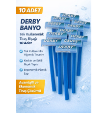 Derby Banyo Tek Kullanımlık Tıraş Bıçağı 10 Adet Plastik Saplı Ekonomik Pratik Tıraş Jileti