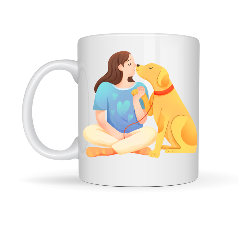 Kadın ve Köpek Figürlü Sevgi Temalı Porselen Kupa MODEL 78 – Hayvanseverlere Özel Anlamlı Tasarım Kahve Kupası