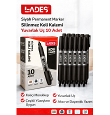 Lades Siyah Permanent Marker Silinmez Koli Kalemi Yuvarlak Uç 10 Adet