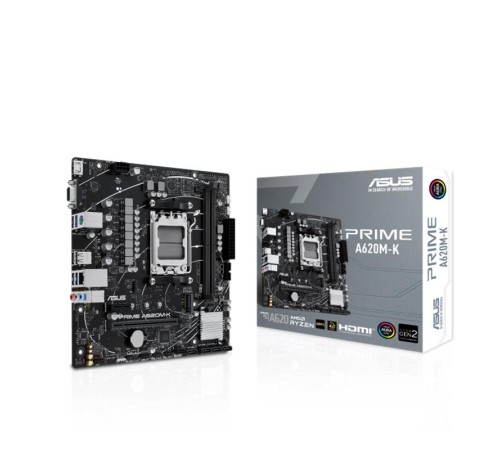 ASUS PRIME A620M-K DDR5 6400MHZ 1XVGA 1XHDMI 1XM.2 USB 3.2 MATX AM5 (AMD AM5 9000/8000/7000 SERİLERİ İLE UYUMLU)