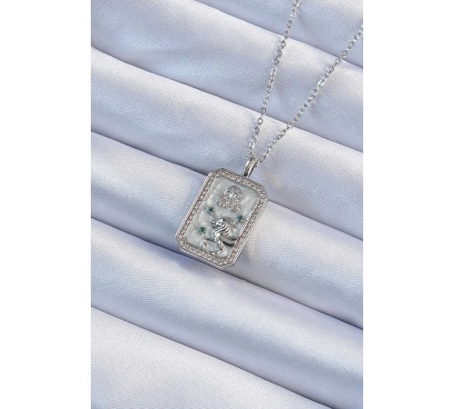 316L Çelik Zincir Gümüş Renk Zirkon Taşlı Aslan Figürlü Tarot Kolye