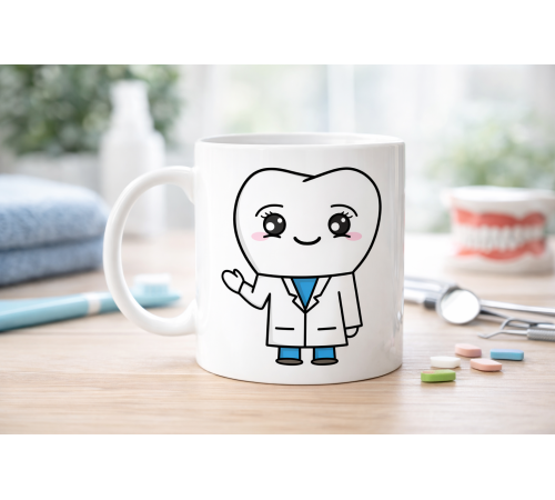 Sevimli Diş Hekimi Tasarımlı Porselen Kupa MODEL 168 – Diş Doktoru Temalı Kahve Kupası – Diş Hekimine Hediye Kupa