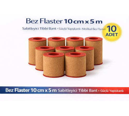 Bez Flaster 10 cm x 5 m Sabitleyici Tıbbi Bant Kahverengi Bez Flaster Güçlü Yapışkanlı 10 Adet