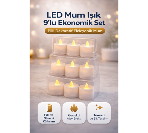 LED Mum Işık 3’lü Set Pilli Dekoratif Elektronik Mum Flicker Alev Efektli 3 Paket