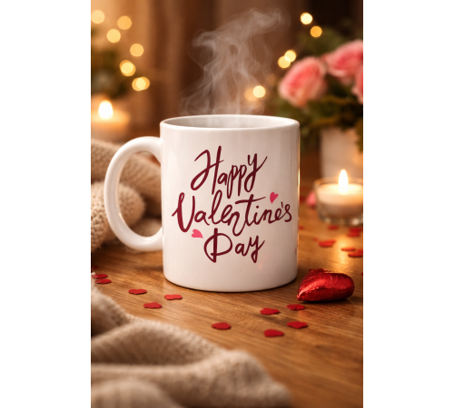 Happy Valentine’s Day Baskılı Porselen Kupa Model 2 – Sevgililer Günü Özel Tasarım