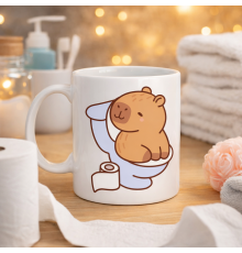 Komik Kapibara Tuvalet Tasarımlı Porselen Kupa MODEL 105 – Eğlenceli Kahve Kupası , Ofis & Ev İçin Mizahi Hediye