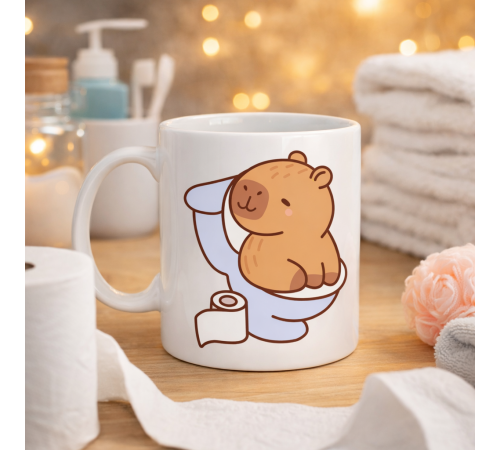 Komik Kapibara Tuvalet Tasarımlı Porselen Kupa MODEL 105 – Eğlenceli Kahve Kupası , Ofis & Ev İçin Mizahi Hediye