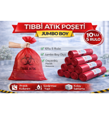 Tıbbi Atık Poşeti Jumbo Boy 10'lu 5 Rulo Kırmızı Tıbbi Atık Atık Poşeti Seti