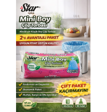 Star Plus Mini Boy Çöp Torbası 40'lı 2 Paket 40x50 cm Dayanıklı Sızdırmaz Küçük Boy Çöp Poşeti