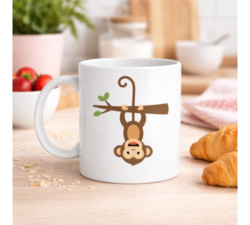 Sevimli Maymun Desenli Porselen Kupa MODEL 73 – Eğlenceli Tasarım, Kahve & Çay Kupası